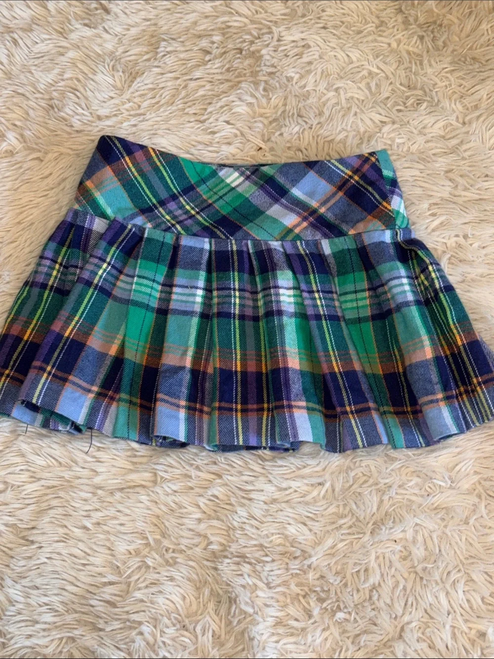 🐎 Polo Ralph Lauren Green and Navy Plaid Pleated Girls Mini Skirt/kilt size 5